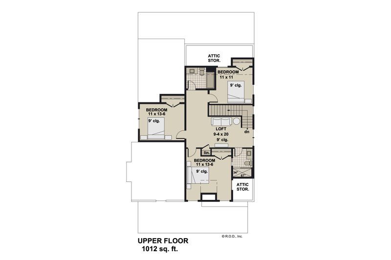 House Blueprint - Floor Plan - Upper Floor for Farmhouse House Plan #51-1276 - 4 bed, 3.5 bath