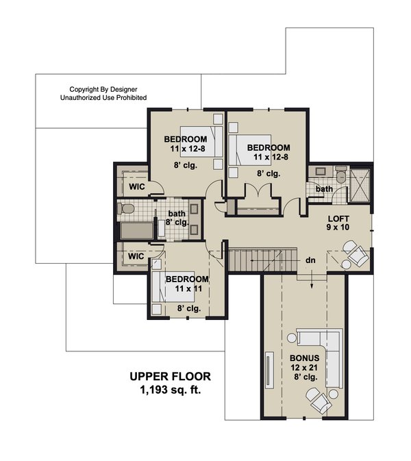 Bungalow Floor Plan - Upper Floor Plan #51-1419