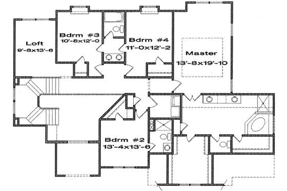 Floor Plan - Upper Floor for Traditional House Plan #6-141 - 4 bed, 3.5 bath