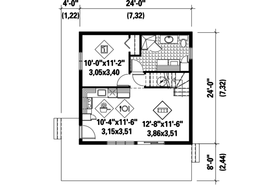 Floor Plan - Main Floor for Cabin House Plan #25-4588 - 2 bed, 1 bath