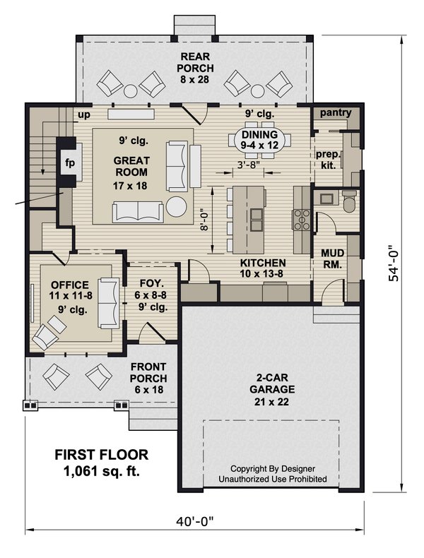 Architectural House Design - Bungalow Floor Plan - Main Floor Plan #51-1381