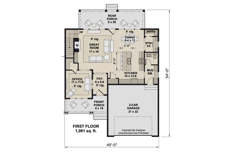 Architectural House Design - Floor Plan - Main Floor for Bungalow House Plan #51-1381 - 3 bed, 3.5 bath