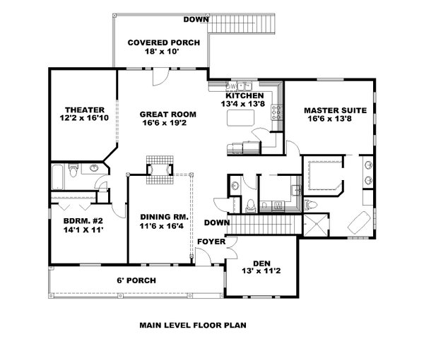 Architectural House Design - Floor Plan - Main Floor for Craftsman House Plan #117-1084 - 4 bed, 3.5 bath