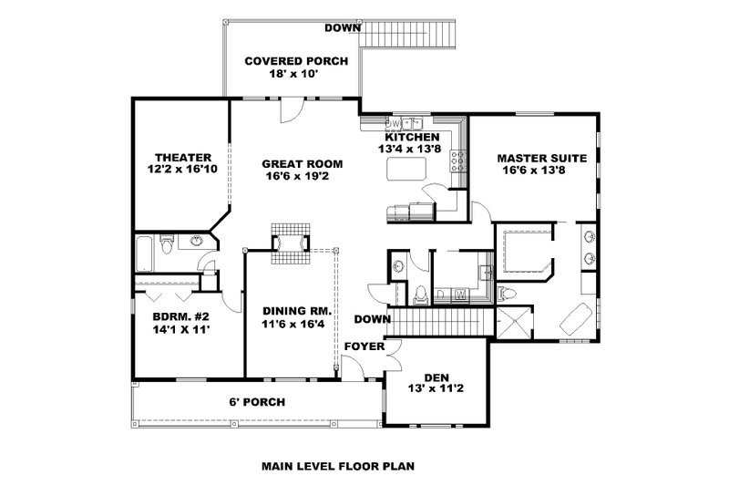 Architectural House Design - Floor Plan - Main Floor for Craftsman House Plan #117-1084 - 4 bed, 3.5 bath