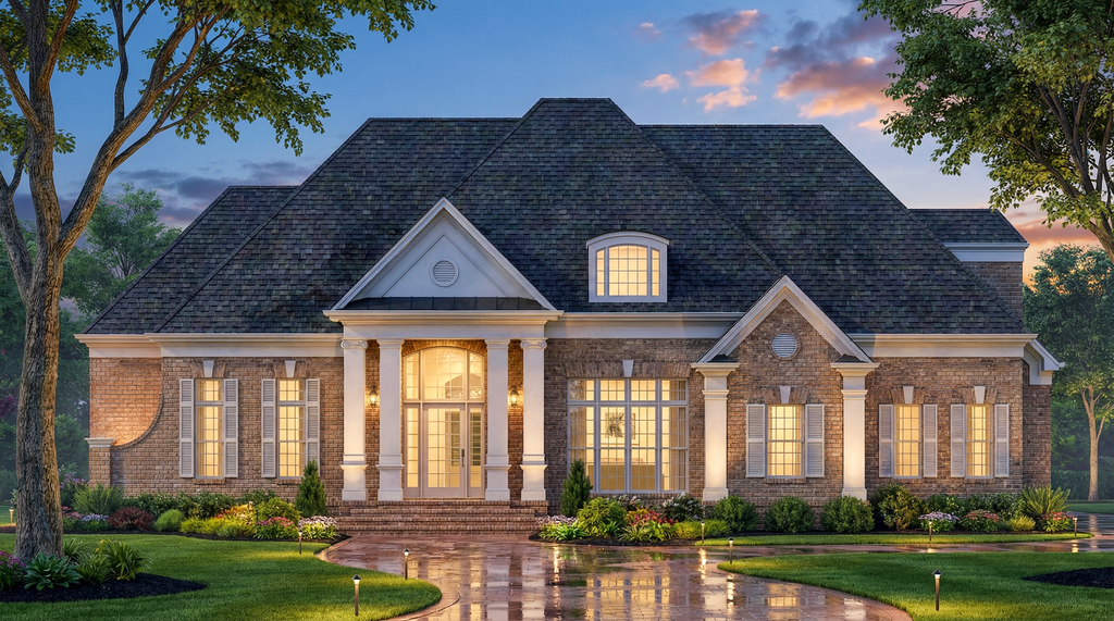 Exterior - Front Elevation 2 for European House Plan #119-195 - 3 bed, 3 bath