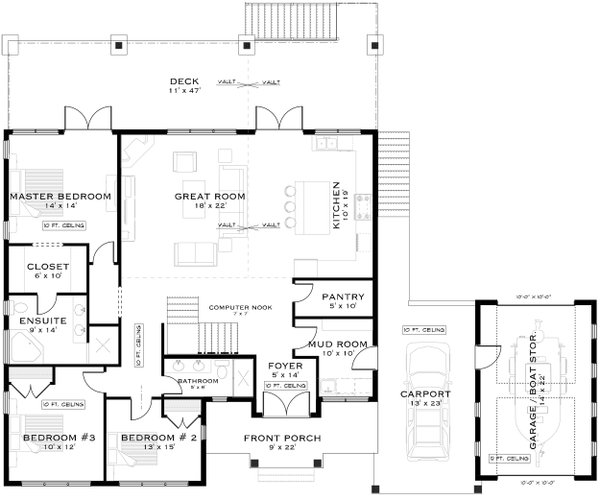 Beach Floor Plan - Main Floor Plan #1101-21