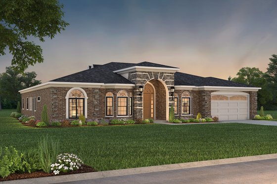 Exterior - Front Elevation 3 for Adobe / Southwestern House Plan #1-1136 - 4 bed, 3 bath