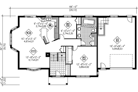 Floor Plan - Main Floor for Traditional House Plan #25-1185 - 2 bed, 1 bath