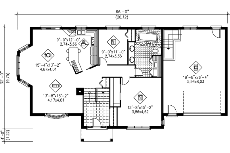 Home Plan - Floor Plan - Main Floor for Traditional House Plan #25-1185 - 2 bed, 1 bath