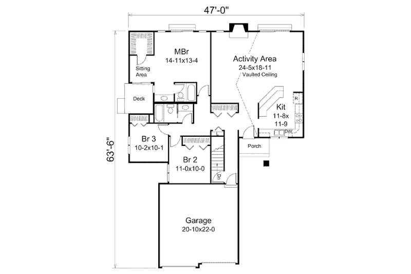 House Blueprint - Floor Plan - Main Floor for Traditional House Plan #57-433 - 3 bed, 2 bath