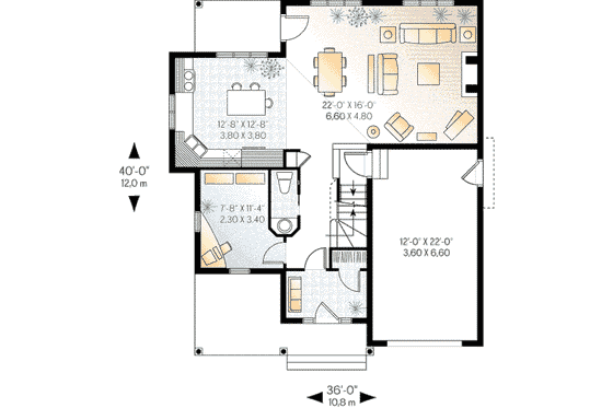 Floor Plan - Main Floor for European House Plan #23-334 - 3 bed, 1.5 bath