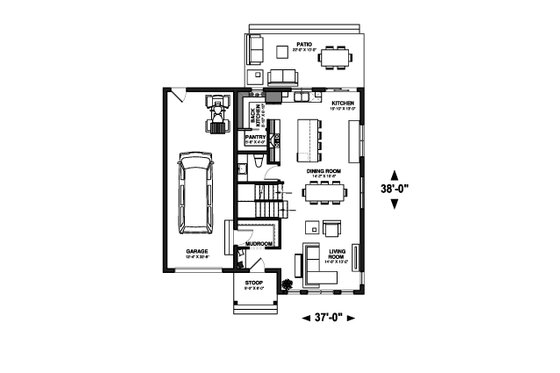 Floor Plan - Main Floor for Farmhouse House Plan #23-2763 - 3 bed, 2.5 bath