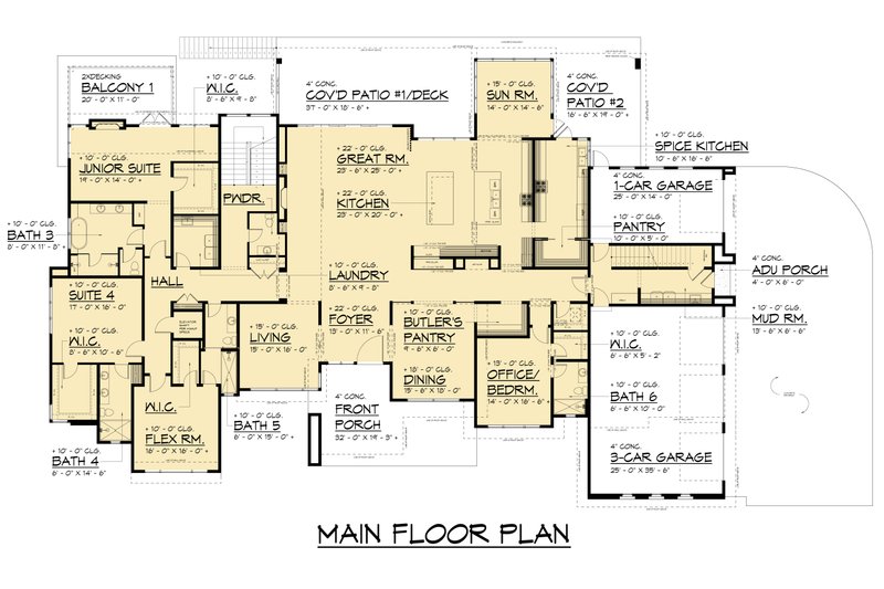 House Design - Floor Plan - Main Floor for Contemporary House Plan #1066-313 - 7 bed, 9.5 bath