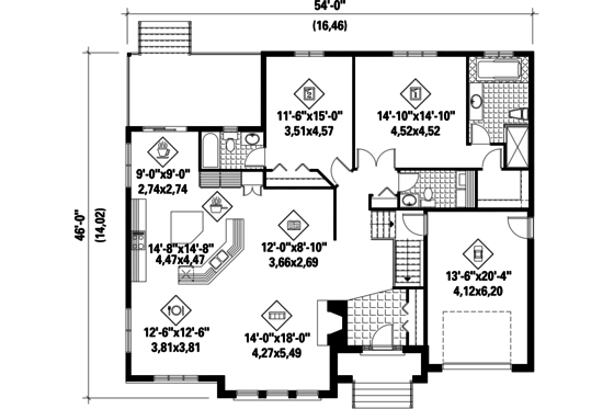 Floor Plan - Main Floor for European House Plan #25-4617 - 2 bed, 2 bath