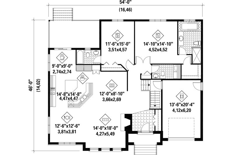 Dream House Plan - Floor Plan - Main Floor for European House Plan #25-4617 - 2 bed, 2 bath