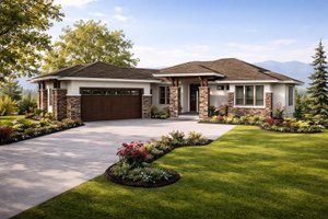 Architectural House Design - Exterior - Front Elevation for Ranch House Plan #1100-140 - 2 bed, 2 bath