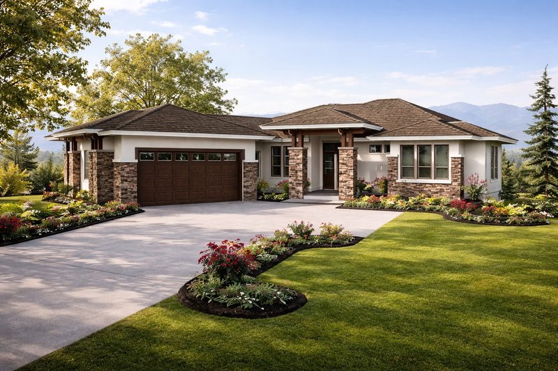 Architectural House Design - Exterior - Front Elevation 2 for Ranch House Plan #1100-140 - 2 bed, 2 bath