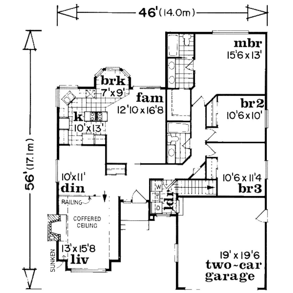 Floor Plan - Main Floor for Mediterranean House Plan #47-620 - 3 bed, 2 bath