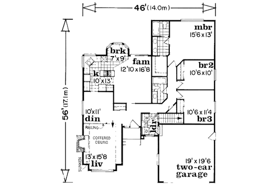 Floor Plan - Main Floor for Mediterranean House Plan #47-620 - 3 bed, 2 bath