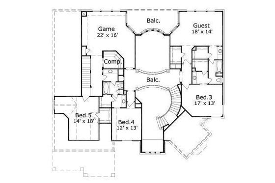 Floor Plan - Upper Floor for European House Plan #411-784 - 5 bed, 3.5 bath