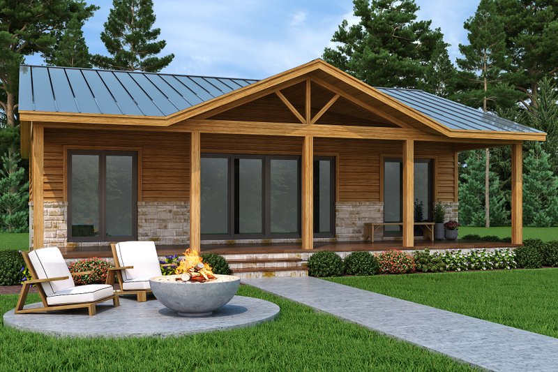 Cabin Style House Plan - 2 Beds 2 Baths 1153 Sq/Ft Plan #472-439