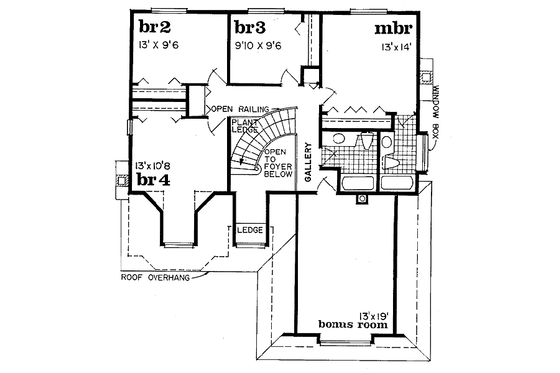 Floor Plan - Upper Floor for Traditional House Plan #47-154 - 4 bed, 2.5 bath