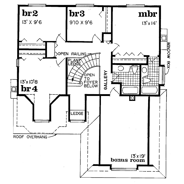 Traditional Floor Plan - Upper Floor Plan #47-154