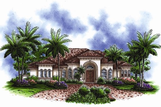 Exterior - Front Elevation for Mediterranean House Plan #27-443 - 3 bed, 3.5 bath