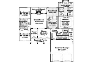 Traditional style house plan, European design, main level floor plan