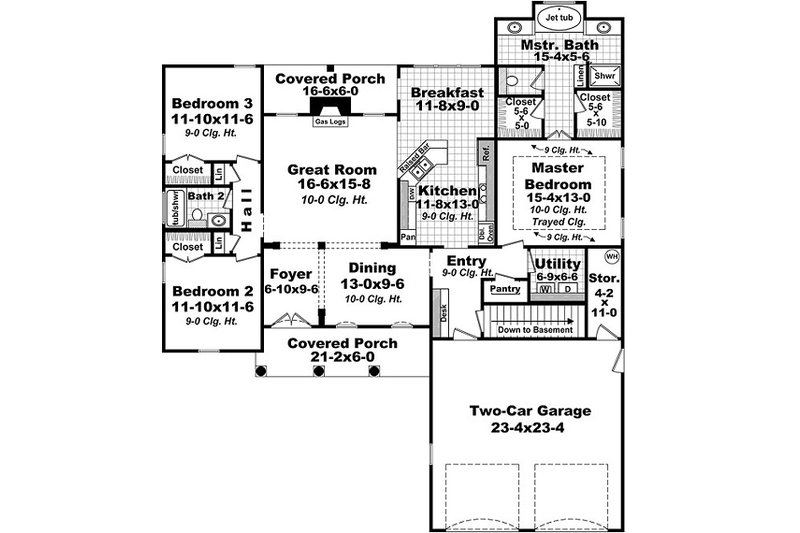 Home Plan - Traditional style house plan, European design, main level floor plan