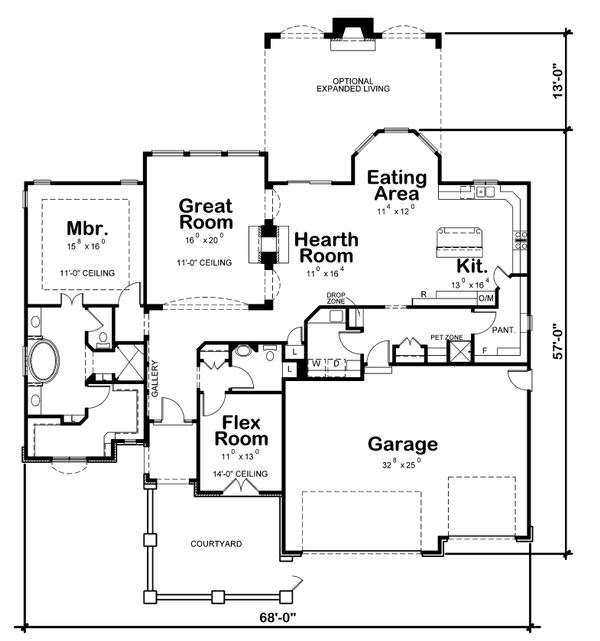House Design - Ranch Floor Plan - Main Floor Plan #20-2305