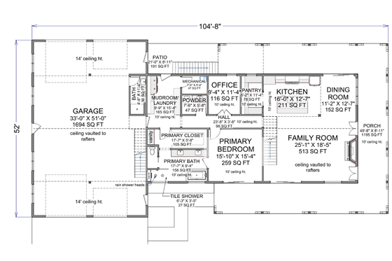 Floor Plan - Main Floor for Barndominium House Plan #1116-15 - 4 bed, 3.5 bath
