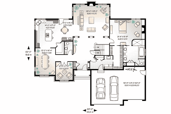 Floor Plan - Main Floor for Traditional House Plan #23-401 - 4 bed, 3.5 bath