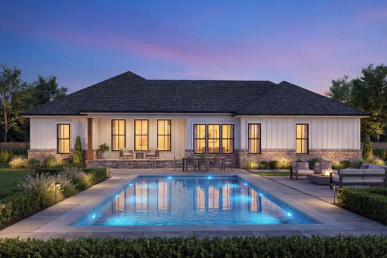 Exterior - Rear Elevation for Ranch House Plan #430-424 - 4 bed, 2 bath