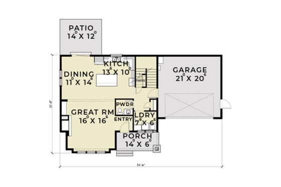 Floor Plan - Main Floor for Farmhouse House Plan #1070-1 - 3 bed, 2.5 bath