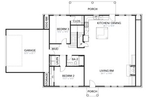 Floor Plan - Main Floor for Cabin House Plan #80-204 - 3 bed, 2 bath