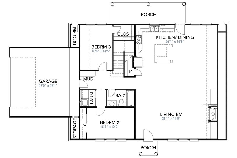 Home Plan - Floor Plan - Main Floor for Cabin House Plan #80-204 - 3 bed, 2 bath