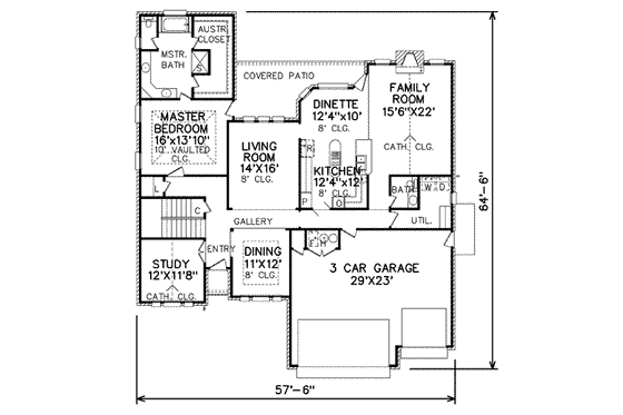 Floor Plan - Main Floor for Traditional House Plan #65-196 - 4 bed, 2.5 bath