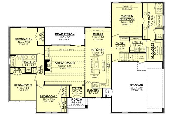 Floor Plan - Main Floor for Traditional House Plan #430-228 - 4 bed, 2 bath