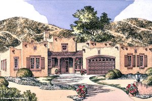 House Blueprint - Adobe / Southwestern Exterior - Front Elevation Plan #929-683
