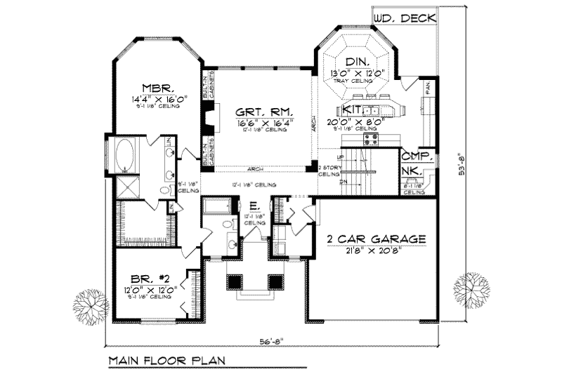 House Blueprint - Floor Plan - Main Floor for European House Plan #70-660 - 2 bed, 2 bath