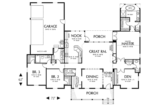Floor Plan - Main Floor for Colonial House Plan #48-422 - 3 bed, 2.5 bath