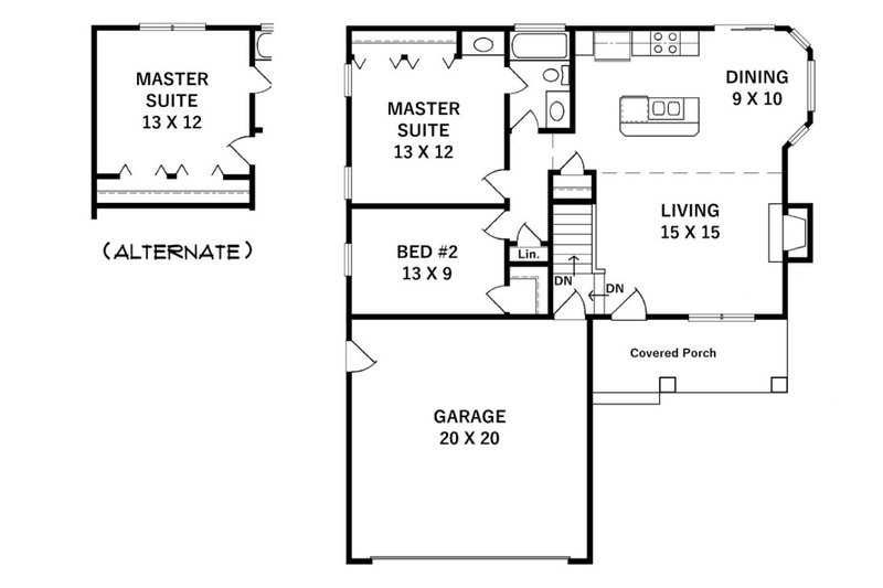 House Blueprint - Floor Plan - Main Floor for Traditional House Plan #58-236 - 2 bed, 1 bath