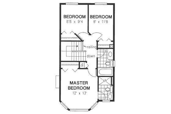 Floor Plan - Upper Floor for Colonial House Plan #18-2005 - 3 bed, 3 bath