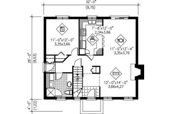 Floor Plan - Main Floor for Cottage House Plan #25-4249 - 4 bed, 2 bath