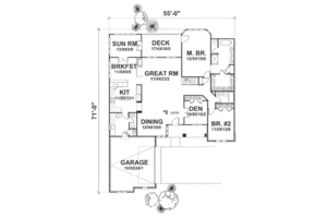 Floor Plan - Main Floor for Bungalow House Plan #50-109 - 3 bed, 2.5 bath