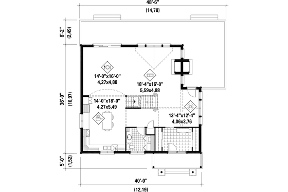 Floor Plan - Main Floor for Cabin House Plan #25-4737 - 3 bed, 1 bath