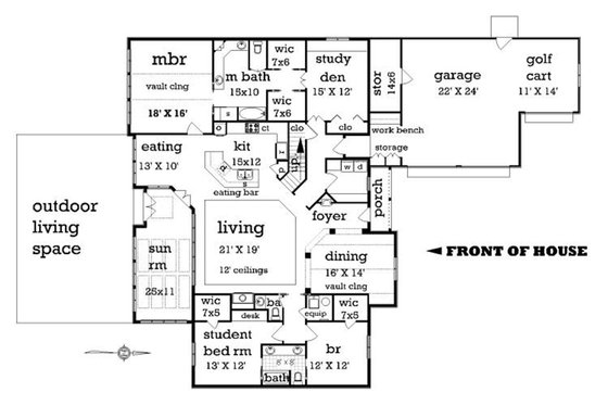 Country house plan with Craftsman details, floor plan