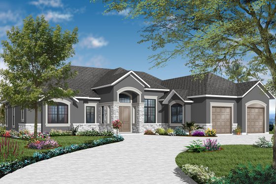 Exterior - Front Elevation 4 for Mediterranean House Plan #23-2219 - 3 bed, 2.5 bath