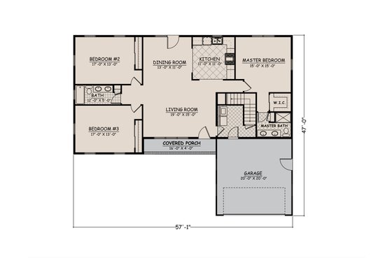 Floor Plan - Main Floor for Ranch House Plan #1082-7 - 3 bed, 2 bath
